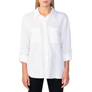 Sanctuary Gauze Button Down White Small Long Sleeve